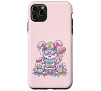 Carcasa para iPhone 11 Pro MAX Lindo Conejo de béisbol de Pascua arcoíris Goteo niños niños niños pequeños