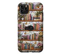 Carcasa para iPhone 11 Pro MAX Literary Cat Book Lover Floral Estantería Vitral
