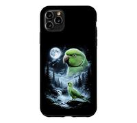 Carcasa para iPhone 11 Pro MAX Loro Indio Ringneck Aullando a la Luna 90's Retro Bird
