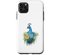 Carcasa para iPhone 11 Pro MAX Majestuoso pájaro Pavo Real con Vibrante Arte Floral en Acuarela