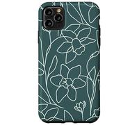 Carcasa para iPhone 11 Pro MAX Modern Line Art Poppy Flower Leaves Boho Dark Green