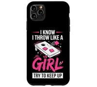 Carcasa para iPhone 11 Pro MAX Mujer de Cornhole, Divertida, Lanzo como una niña, Trato de Mantener el Ritmo