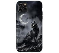 Carcasa para iPhone 11 Pro MAX Nekomata Yokai Gato Negro Luna Creciente Arte Sumi-e