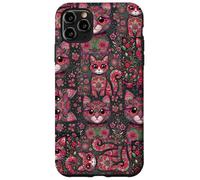 Carcasa para iPhone 11 Pro MAX Patrón de Animal Peculiar Kitsch Collage Lindo Gato Floral Rosa