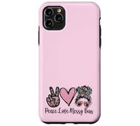 Carcasa para iPhone 11 Pro MAX Peace Love Teaching with Messy Bun Funny Teacher Quote
