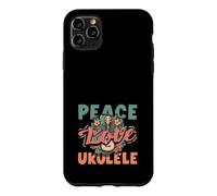 Carcasa para iPhone 11 Pro MAX Peace Love Ukelele Hippie Hawaiano Reproductor de música Retro