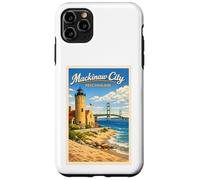 Carcasa para iPhone 11 Pro MAX Póster de Viaje Vintage de Michigan Mackinaw City Up North MI