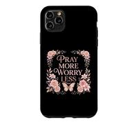 Carcasa para iPhone 11 Pro MAX Pray More Worry Less Butterfly Floral Christian Faith