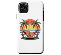 Carcasa para iPhone 11 Pro MAX Relaxing Capybara, Sunset, Palm Tree, Summer capy Vacation
