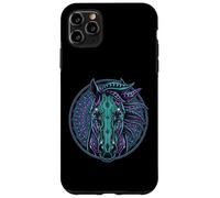 Carcasa para iPhone 11 Pro MAX Retrato de Caballo Estilo Cyberpunk Verde Azulado Púrpura Mandala Circuitry