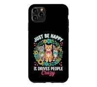Carcasa para iPhone 11 Pro MAX Sé Feliz, Hace Que la Gente se vuelva Loca, Gatito, Gato, Flores