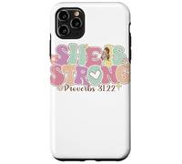 Carcasa para iPhone 11 Pro MAX She Is Strong Proverbs 31:22 Gráfico Floral