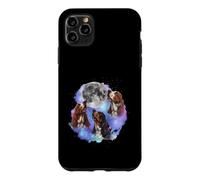 Carcasa para iPhone 11 Pro MAX Tres Basset Hounds aúllan en la Luna, Padre de Perro Amante del Basset Hound