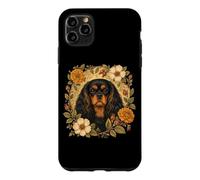 Carcasa para iPhone 11 Pro MAX Vintage Flowers Black Tan Cavalier King Charles Spaniel Dog