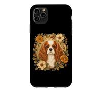Carcasa para iPhone 11 Pro MAX Vintage Flowers Red White Cavalier King Charles Spaniel Dog