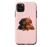 Carcasa para iPhone 11 Pro MAX Womens Girls Kids Two 2 Red Black Tan Dachshund Puppy Lover