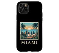 Carcasa para iPhone 11 Pro Miami, Florida, costero, Ciudad, Horizonte, Retro, Puesta de Sol, Playa, Palmera