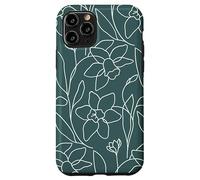 Carcasa para iPhone 11 Pro Modern Line Art Poppy Flower Leaves Boho Dark Green