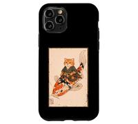 Carcasa para iPhone 11 Pro Naranja Gato Samurai Koi Peces Japonés Arte Ilustración