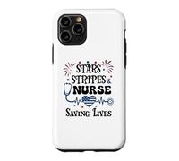 Carcasa para iPhone 11 Pro Nurse 4th of July Funny Scrub Stars Stripes and Saving Lives