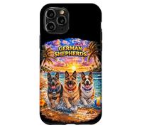 Carcasa para iPhone 11 Pro Pastor Alemán Playa Divertido Verano Cachorro Amante Tropical Atardecer