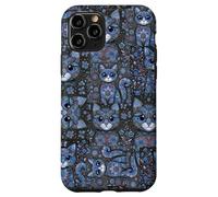 Carcasa para iPhone 11 Pro Patrón de Animal Peculiar Kitsch Collage Lindo Gato Floral Azul