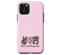 Carcasa para iPhone 11 Pro Peace Love Teaching with Messy Bun Funny Teacher Quote