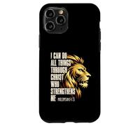 Carcasa para iPhone 11 Pro Philippians 4:13 Religious Lion Strengthens Christian