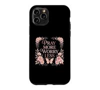 Carcasa para iPhone 11 Pro Pray More Worry Less Butterfly Floral Christian Faith