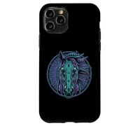 Carcasa para iPhone 11 Pro Retrato de Caballo Estilo Cyberpunk Verde Azulado Púrpura Mandala Circuitry