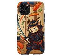 Carcasa para iPhone 11 Pro Samurai Sushi Cat Japonés Ukiyo-e Arte Katana Ninja Kitty
