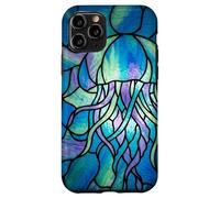 Carcasa para iPhone 11 Pro Stained Glass Jellyfish Blue Purple Mosaic Ocean Art