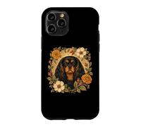Carcasa para iPhone 11 Pro Vintage Flowers Black Tan Cavalier King Charles Spaniel Dog