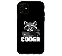 Carcasa para iPhone 11 Raccoon Coder Lindo Gráfico Animal Programación