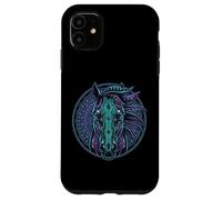 Carcasa para iPhone 11 Retrato de Caballo Estilo Cyberpunk Verde Azulado Púrpura Mandala Circuitry