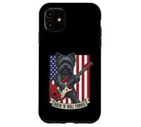 Carcasa para iPhone 11 Rock N Roll Yorkie Dog Playing Guitar USA Flag Puppy