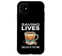 Carcasa para iPhone 11 Salvando Vidas una Taza a la Vez Enfermera café Estetoscopio