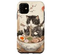 Carcasa para iPhone 11 Samurai Ninja Cute Cat Ramen Bowl Japonés Acuarela Japón
