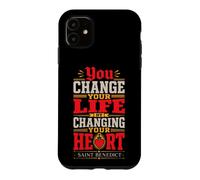 Carcasa para iPhone 11 San Benito Cambia tu Vida Corazón Citas de Santo católico