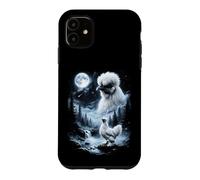 Carcasa para iPhone 11 Silkie Chicken Aullando en Moon 90's Retro