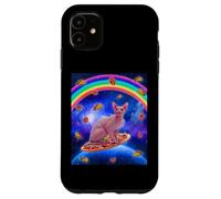 Carcasa para iPhone 11 Sphynx Cat Riding Pizza In Space Galaxy Taco Doughnut Cats