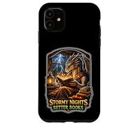 Carcasa para iPhone 11 Stormy Night Cozy Dragon Reading Fantasía Criatura