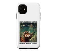 Carcasa para iPhone 11 Telescopio cósmico de astrónomo Panda Rojo Divertido Amante del Espacio