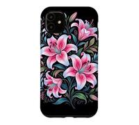 Carcasa para iPhone 11 Tiger Lilies Blue White Pink Summer Spring Flowers Lily Buds