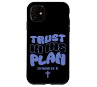 Carcasa para iPhone 11 Trust In His Plan Jeremiah Biblia Verso Retro Groovy Word Art