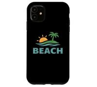 Carcasa para iPhone 11 Vacaciones en la Playa Minimal Palmera Atardecer Costera Océano Vibes