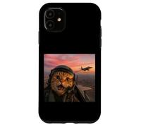 Carcasa para iPhone 11 Vintage Fighter Pilot Cat Cool Look Aviación Selfie Art