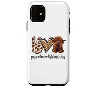 Carcasa para iPhone 11 Womens Girls Peace Love Heifer Scottish Highland Cow Lover