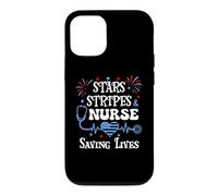 Carcasa para iPhone 12/12 Pro 4th of July Nurse Funny Scrub Stars Stripes and Saving Lives