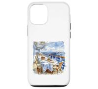Carcasa para iPhone 12/12 Pro Acuarela Cubierta de Crucero Comedor Vista del Velero